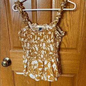 Universal Thread White and Brown Smocked Peplum Tank Top